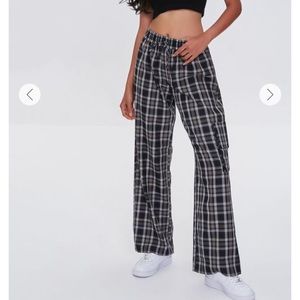 Plaid Drawstring Cargo Pants